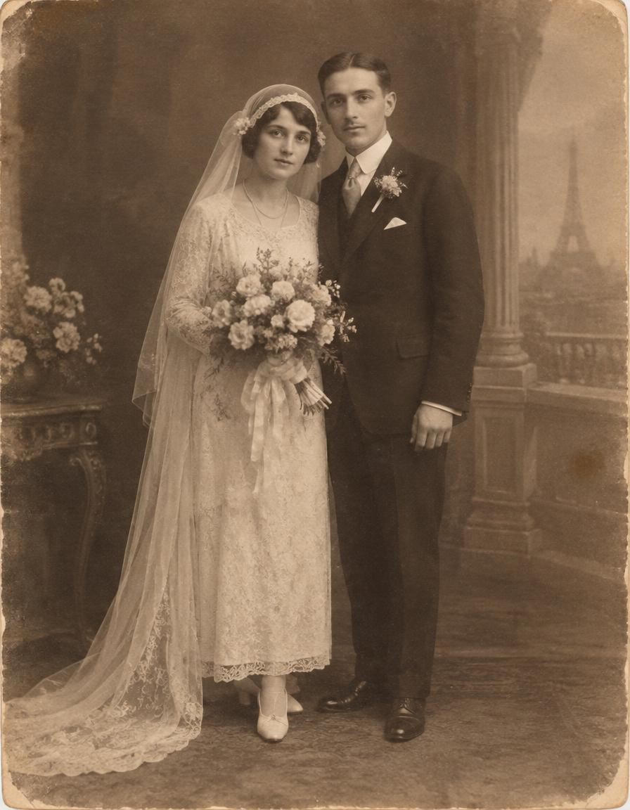 Le mariage d'Henri et de Madeleine chez le photographe, en 1927.